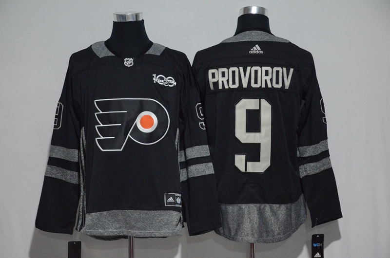 NHL Philadelphia Flyers #9 Provorov Black 1917-2017 100th Anniversary Stitched Jersey->philadelphia flyers->NHL Jersey